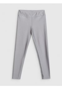 4f - 4F Legginsy dzianinowe z wysokim stanem dziewczęce - srebrne 158/164 (12-14 lat). Stan: podwyższony. Kolor: szary. Materiał: dzianina. Sezon: lato #1