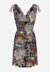 Renee - Czarno-Niebieska Sukienka Phoebothoe. Okazja: na spacer. Kolor: czarny. Długość rękawa: bez rękawów. Wzór: kolorowy, aplikacja. Sezon: lato. Typ sukienki: kopertowe. Styl: wakacyjny. Długość: mini #6