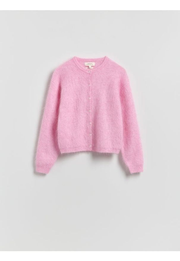 Reserved - Kardigan z wełną i moherem - różowy. Kolor: różowy. Materiał: moher, wełna