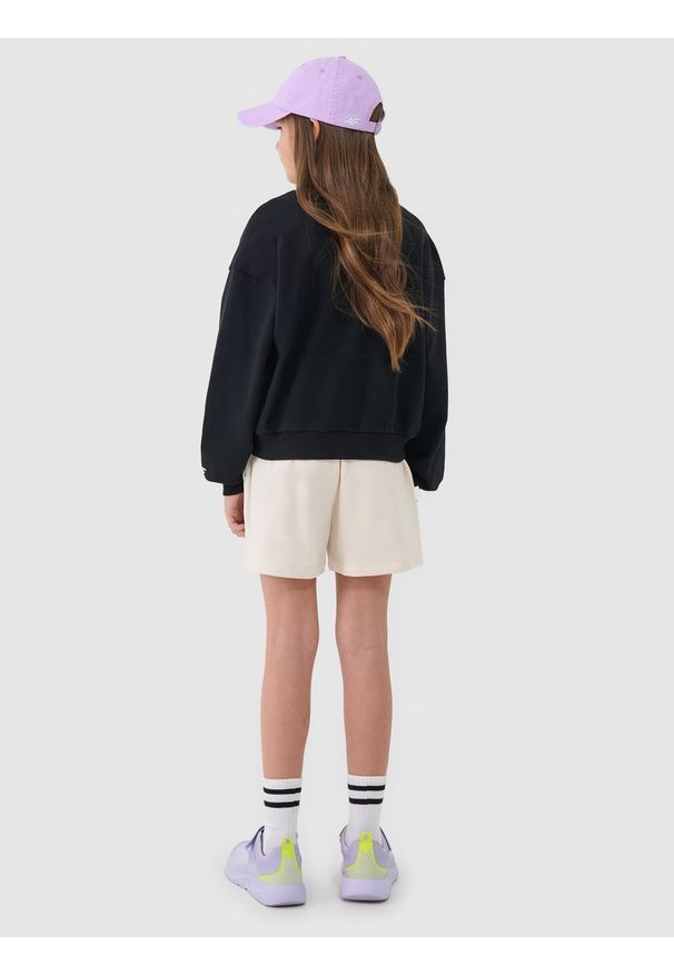 4f - 4F Spodenki dresowe dziewczęce - beżowe 164 (13-14 lat). Kolor: beżowy. Materiał: dresówka. Długość: krótkie. Wzór: gładki, ze splotem. Sezon: lato