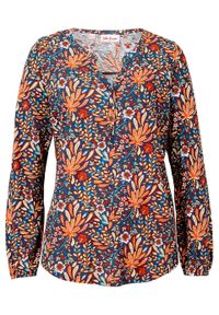 Tunika shirtowa z nadrukiem, długi rękaw bonprix matowy pomarańczowy w kwiaty. Kolor: pomarańczowy. Materiał: materiał, bawełna. Długość rękawa: długi rękaw. Długość: długie. Wzór: nadruk, kwiaty #1