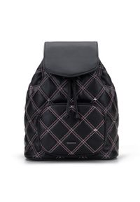 Wittchen - Damski plecak worek pikowany z nitami i ozdobnymi przeszyciami czarny. Kolor: czarny. Materiał: skóra ekologiczna. Wzór: haft. Styl: elegancki #1