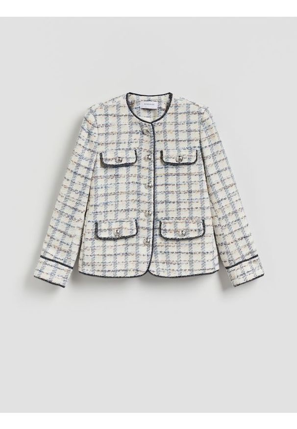 Reserved - Marynarka z ozdobnymi kieszeniami - złamana biel. Materiał: tkanina