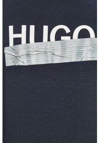 Hugo - Bluza bawełniana. Okazja: na co dzień. Typ kołnierza: bez kaptura. Kolor: niebieski. Materiał: bawełna, dzianina. Wzór: nadruk. Styl: casual #2