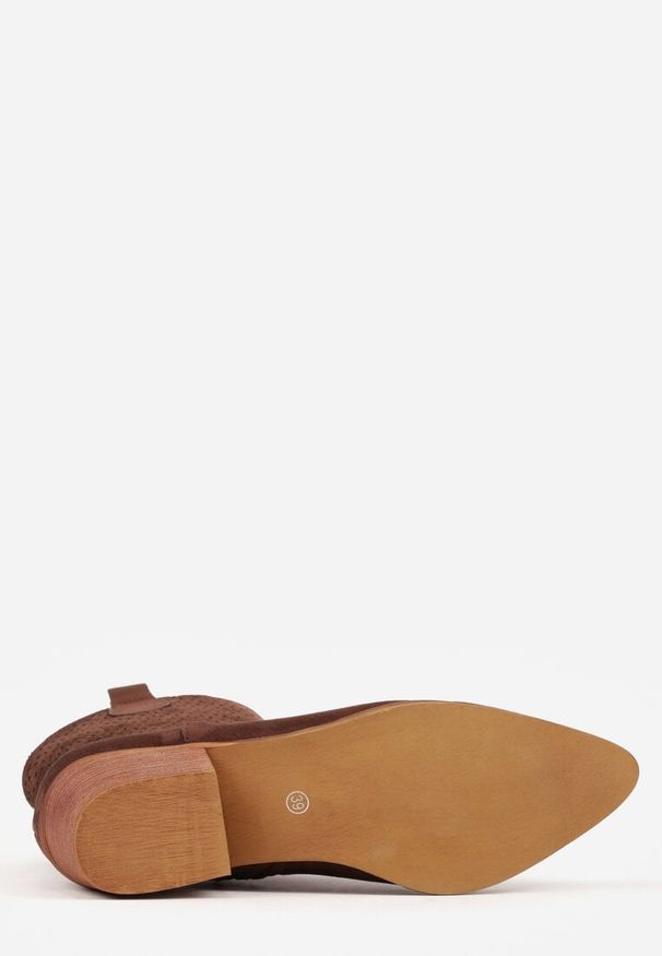 Born2be - Brązowe Ażurowe Botki Vices w Stylu Kowbojek na Obcasie Norfedi. Okazja: do pracy, na co dzień. Kolor: brązowy. Materiał: jeans, skóra, dzianina. Wzór: ażurowy. Obcas: na obcasie. Styl: elegancki, casual. Wysokość obcasa: średni