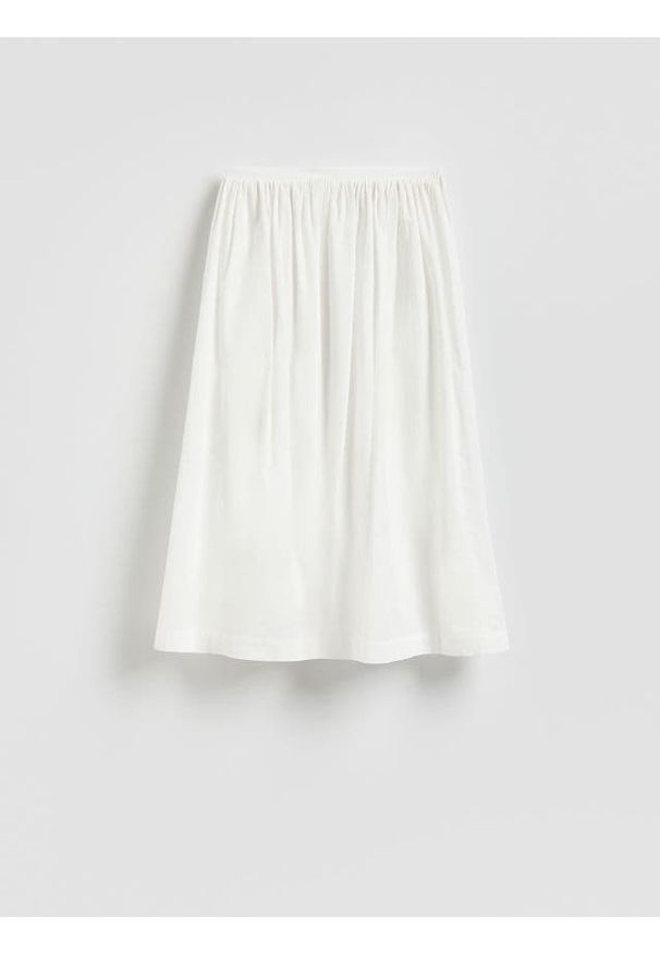 Reserved - Bawełniana spódnica midi - biały. Kolor: biały. Materiał: bawełna