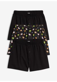 bonprix - Luźne bokserki z czystej bawełny (3 pary). Kolor: czarny. Materiał: bawełna. Wzór: gładki #1