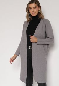 Born2be - Szary Klasyczny Niezapinany Kardigan Elitusa. Okazja: na co dzień. Kolor: szary. Materiał: jeans. Styl: klasyczny #2
