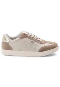 Sneakersy damskie S.Barski, sportowe ze skóry naturalnej wstawki zamszowe perforowana cholewka sznurowane lekka podeszwa casual, beżowe, LR61-7091. Okazja: na co dzień. Zapięcie: sznurówki. Kolor: beżowy. Materiał: skóra, zamsz. Szerokość cholewki: normalna. Sport: turystyka piesza #5