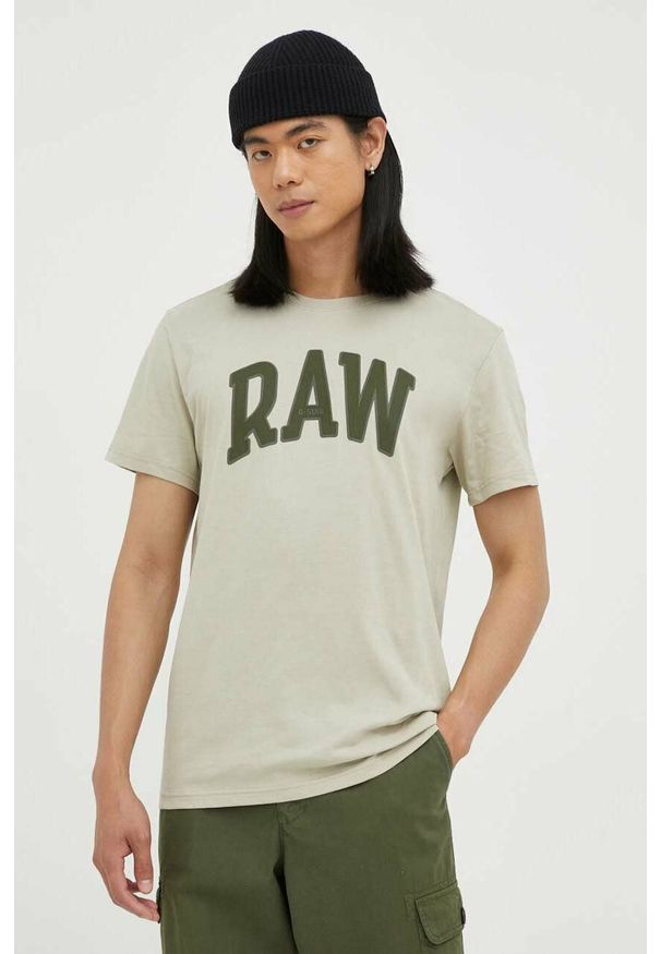 G-Star RAW - G-Star Raw t-shirt bawełniany kolor beżowy z nadrukiem. Kolor: zielony. Materiał: bawełna. Wzór: nadruk
