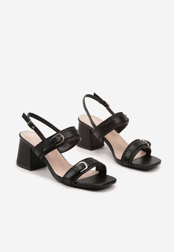 Born2be - Czarne Sandały na Słupku z Kwadratowym Noskiem i Sprzączkami Raliena. Zapięcie: sprzączka. Kolor: czarny. Obcas: na słupku. Styl: elegancki