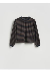 Reserved - Longsleeve w paski - ciemnobrązowy. Kolor: brązowy. Materiał: dzianina, wiskoza. Długość rękawa: długi rękaw. Wzór: paski #1