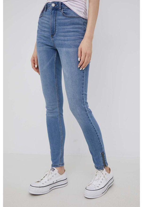 Vila jeansy damskie high waist. Stan: podwyższony. Kolor: niebieski