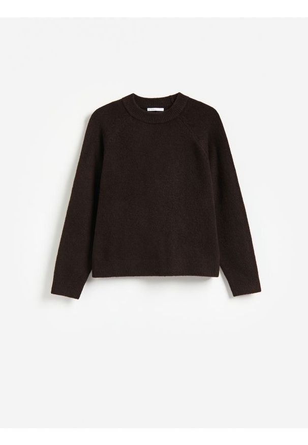 Reserved - Sweter z domieszką wełny - ciemnobrązowy. Kolor: brązowy. Materiał: wełna