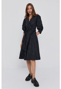 Karl Lagerfeld Sukienka bawełniana kolor czarny midi rozkloszowana. Kolor: czarny. Materiał: bawełna. Typ sukienki: rozkloszowane. Długość: midi #4