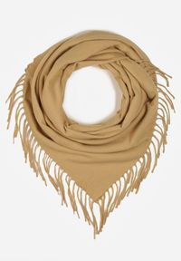 Born2be - Beżowy Trójkątny Szalik Zdobiony Frędzlami Vetifara. Okazja: na co dzień. Kolor: beżowy. Materiał: jeans. Wzór: aplikacja. Sezon: zima, jesień. Styl: casual, elegancki #2