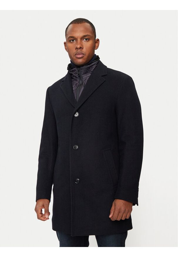 Hechter Paris Płaszcz wełniany 45014 142270 Granatowy Regular Fit. Kolor: niebieski. Materiał: wełna, syntetyk