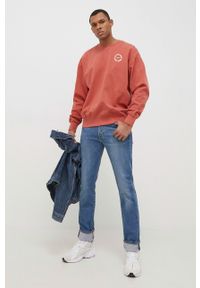 Wrangler bluza bawełniana męska kolor pomarańczowy z nadrukiem. Kolor: pomarańczowy. Materiał: bawełna. Wzór: nadruk