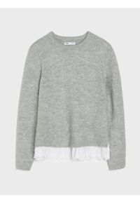 Sinsay - Sweter z haftowanym koszulowym dołem - szary. Kolor: szary. Wzór: haft #1