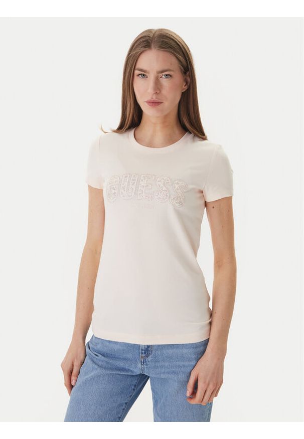 Guess T-Shirt W5GI04 J1314 Różowy Slim Fit. Kolor: różowy. Materiał: bawełna