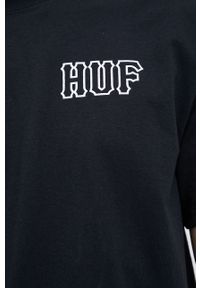 HUF T-shirt bawełniany kolor czarny gładki. Okazja: na co dzień. Kolor: czarny. Materiał: bawełna. Wzór: gładki. Styl: casual