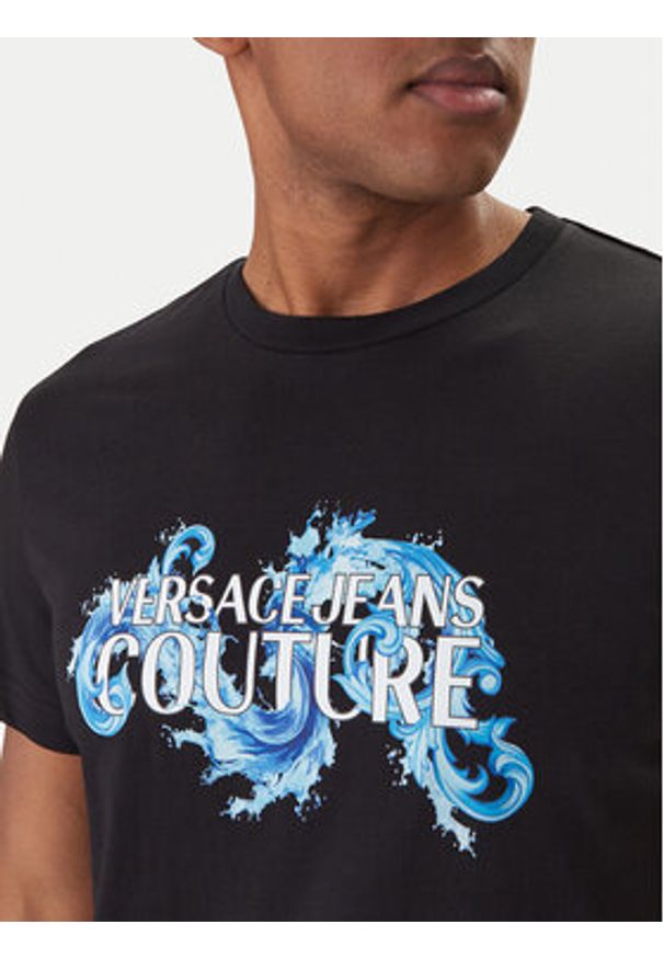 Versace Jeans Couture T-Shirt 80GAHE02 CJ00E Czarny Regular Fit. Kolor: czarny. Materiał: bawełna