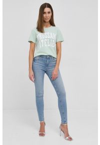 Trussardi Jeans - Trussardi - T-shirt bawełniany. Okazja: na co dzień. Kolor: zielony. Materiał: bawełna. Wzór: nadruk. Styl: casual #5
