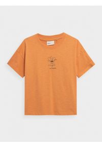 outhorn - T-shirt oversize z nadrukiem damski - pomarańczowy. Okazja: na co dzień. Kolor: pomarańczowy. Materiał: jersey, bawełna. Wzór: nadruk. Styl: casual