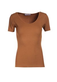Born2be - Brązowy T-shirt Blomsea. Kolor: brązowy. Materiał: dzianina, prążkowany. Długość rękawa: krótki rękaw. Długość: krótkie. Styl: sportowy #4