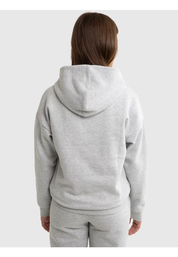 Big-Star - Bluza dziewczęca z kapturem z aplikacją szara Letta 901. Typ kołnierza: kaptur. Kolor: szary. Materiał: skóra, materiał. Wzór: aplikacja. Styl: sportowy, klasyczny