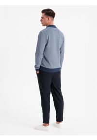 Ombre Clothing - Bluza męska bomberka z dzianiny pique – granatowa V2 - Rozmiar: XL. Okazja: na co dzień. Kolor: niebieski. Materiał: dzianina. Wzór: haft. Styl: klasyczny, casual, elegancki