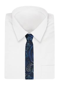 Męski Krawat - Angelo di Monti - Duży Wzór Orientalny, Granat. Kolor: niebieski. Materiał: tkanina. Styl: wizytowy, elegancki