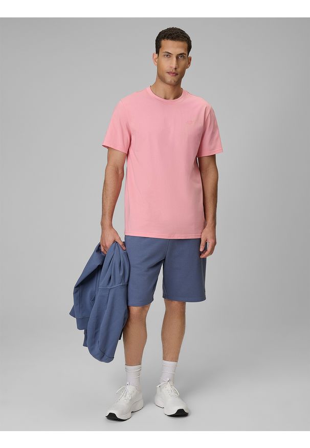 4f - 4F T-shirt regular gładki męski - różowy M. Okazja: na co dzień. Kolor: różowy. Materiał: materiał. Wzór: gładki. Styl: casual, klasyczny