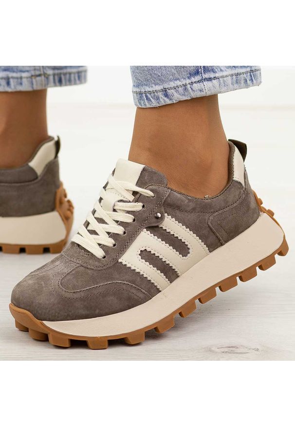 Taupe skórzane półbuty damskie Filippo Dp6743/26. Okazja: na co dzień. Materiał: skóra. Sezon: jesień, wiosna, lato. Obcas: na platformie