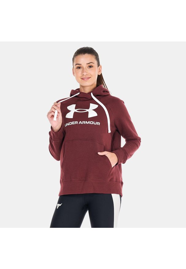 Under Armour - Bluza Z Kapturem Damska Logo Polar Rival. Typ kołnierza: kaptur. Kolor: czerwony. Materiał: polar