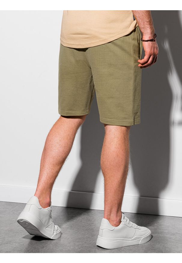 Ombre Clothing - Krótkie spodenki męskie dresowe W291 - khaki - XXL. Kolor: brązowy. Materiał: dresówka. Długość: krótkie. Styl: klasyczny