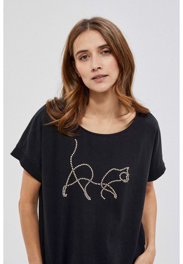 MOODO - Bluzka z ozdobną aplikacją. Materiał: elastan, bawełna. Długość rękawa: bez rękawów. Wzór: aplikacja