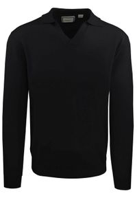 Męski, Lekki Sweter z Otwartym Kołnierzykiem Polo - Brave Soul - Czarny. Typ kołnierza: polo. Kolor: czarny. Materiał: poliester, poliamid, wiskoza #1