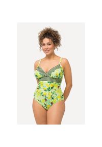 ULLA POPKEN - Damski Strój kąpielowy cytryny miękkie miseczki regulowane ramiączka. Kolekcja: plus size. Kolor: zielony. Materiał: elastan, poliamid, materiał