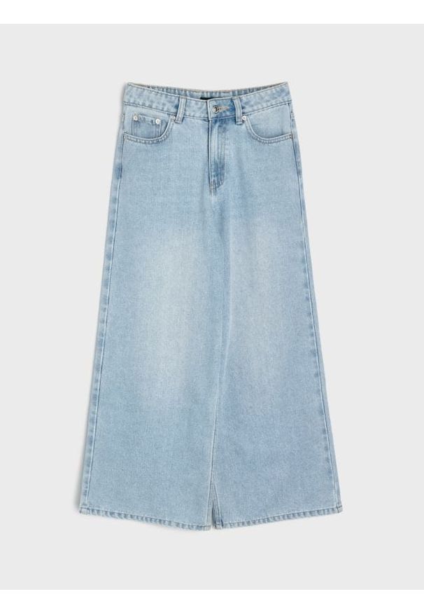 Sinsay - Jeansy wide leg z efektem sprania - niebieski. Kolor: niebieski