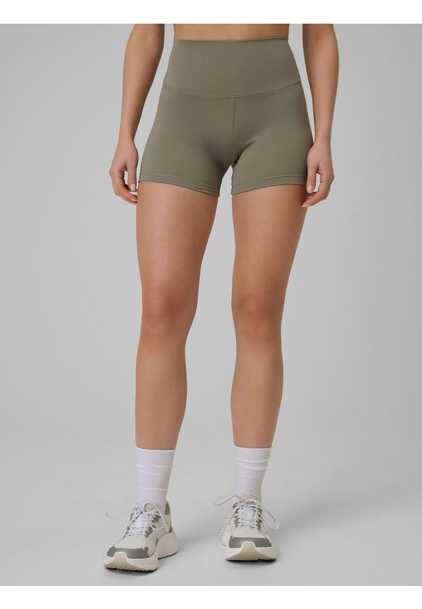 4f - 4F Legginsy krótkie treningowe damskie - oliwkowe XL. Stan: podwyższony. Kolor: wielokolorowy, brązowy, oliwkowy. Materiał: włókno. Długość: krótkie