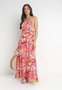 Born2be - Różowa Sukienka Hyriope. Kolor: różowy. Materiał: wiskoza. Długość rękawa: bez rękawów. Wzór: nadruk. Sezon: lato. Długość: maxi #6