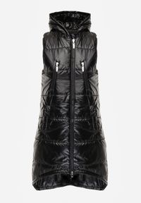 Renee - Czarna Kamizelka o Długim Kroju Wykończona Imitacją Kieszeni i Kapturem Mavaline. Okazja: na co dzień, na spacer. Kolor: czarny. Materiał: jeans, bawełna. Długość: długie. Styl: casual #4