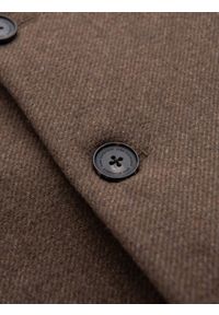 Ombre Clothing - Elegancki jednorzędowy męski płaszcz z wełną – brązowy V1 - Rozmiar: M. Kolor: brązowy. Materiał: wełna. Wzór: ze splotem, paski. Sezon: zima. Styl: elegancki #7