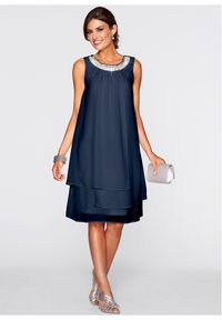 bonprix - Sukienka szyfonowa z aplikacją ze sztrasem. Kolor: niebieski. Materiał: szyfon. Wzór: aplikacja. Styl: elegancki #2