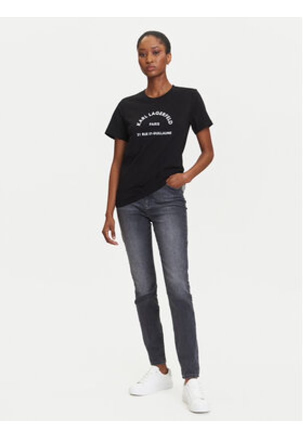 Karl Lagerfeld - KARL LAGERFELD T-Shirt A3W17105 Czarny Regular Fit. Typ kołnierza: dekolt w karo. Kolor: czarny. Materiał: bawełna