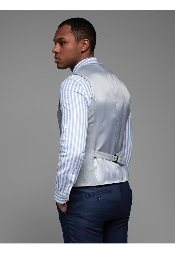Ombre Clothing - Dopasowana strukturalna męska kamizelka z naszywanymi kieszeniami – szary melanż V2 - Rozmiar: XL. Kolor: szary. Materiał: poliester, materiał. Wzór: melanż. Styl: elegancki