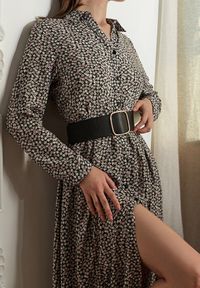 Born2be - Czarno-Biała Sukienka Hekadia. Okazja: na co dzień. Kolor: czarny. Materiał: wiskoza, tkanina. Długość rękawa: długi rękaw. Wzór: kwiaty. Typ sukienki: proste, koszulowe. Styl: casual. Długość: maxi #1