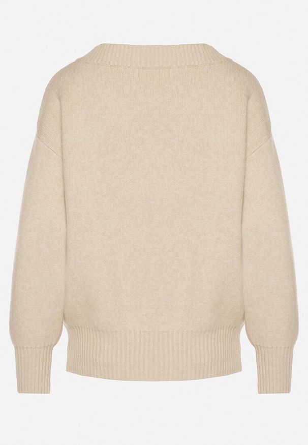 Born2be - Beżowy Sweter z Kaszmirem z Dekoltem w Serek Plenae. Okazja: na co dzień. Typ kołnierza: dekolt w serek. Kolor: beżowy. Materiał: kaszmir. Styl: klasyczny, casual, elegancki
