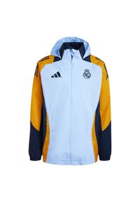 Adidas - Kurtka dresowa zewnętrzna Real Madrid 2024/25. Kolor: niebieski. Materiał: dresówka. Sport: piłka nożna